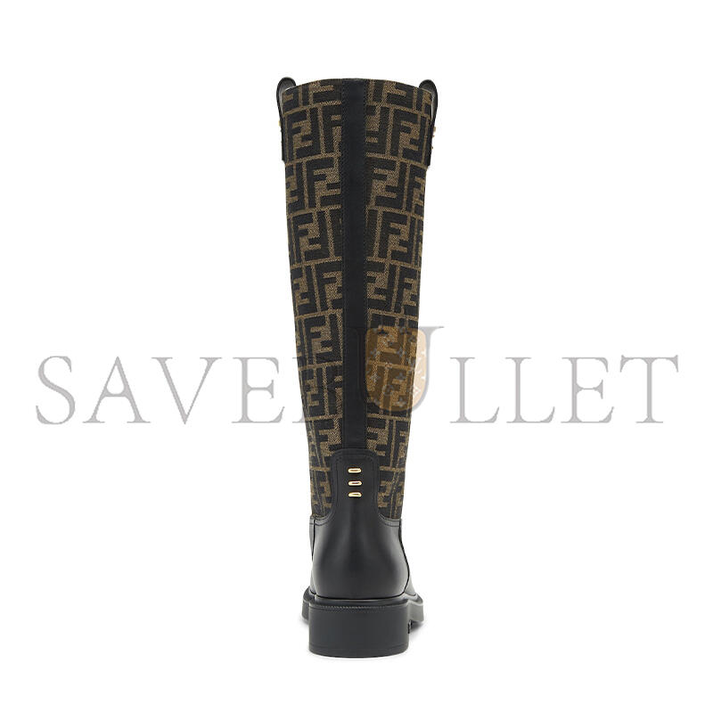 FENDI FILO BLACK LEATHER AND BROWN FF FABRIC BOOTS 8W8574AHGYF0PMM FENDI FILO BLACK LEATHER AND BROWN FF FABRIC BOOTS 8W8574AHGYF0PMM